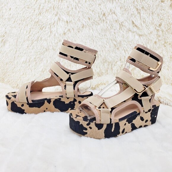 Brown Cow Print 2" Platform Harness Sandals - Picture 9 of 12